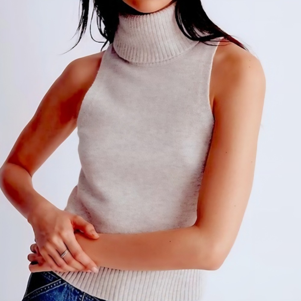 Madewell Hallowell Sleeveless Turtleneck Sweater Tank Wool Blend Heather Cloud L